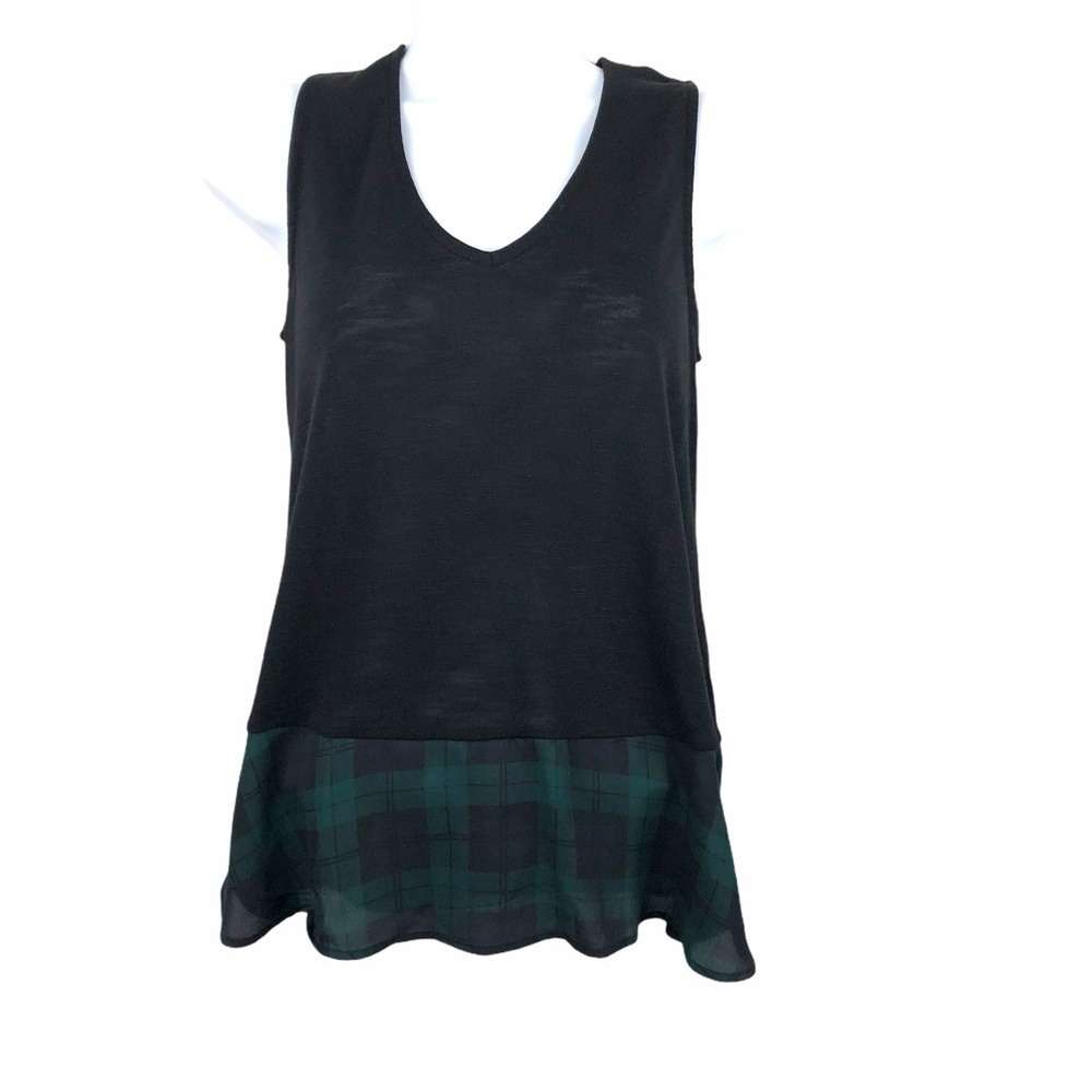NWT J Crew Factory Layered Tank Top Black Green Plaid Size XS